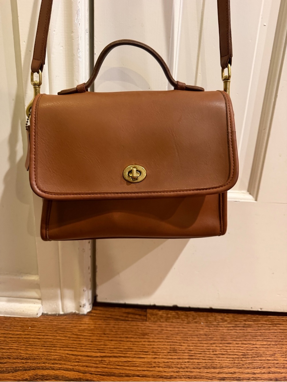 Classic Brown Leather Top-Handle Crossbody Bag